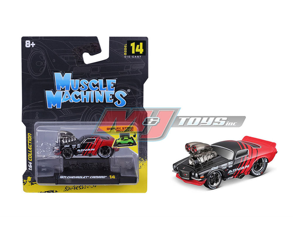 Muscle Machines 1:64 1971 Chevrolet Camaro Advan (Negro y Rojo) – Serie 3