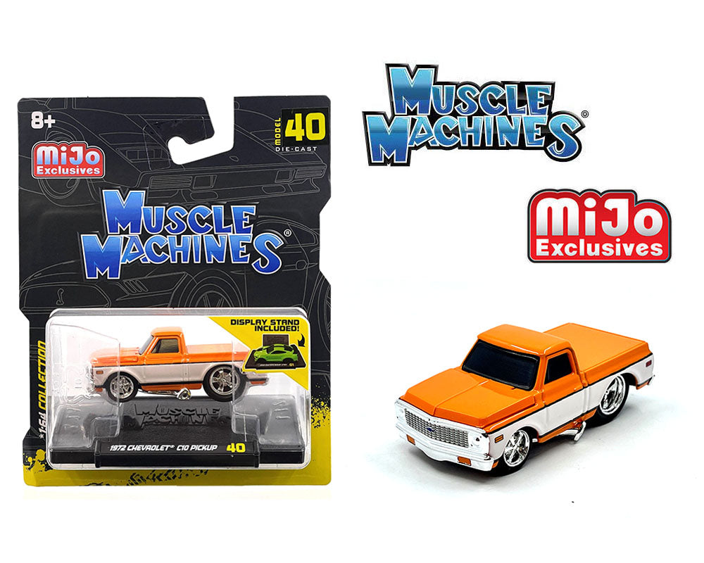 Muscle Machines 1:64 1972 Chevrolet C-10 Pick Up Limited Edition – White with Orange