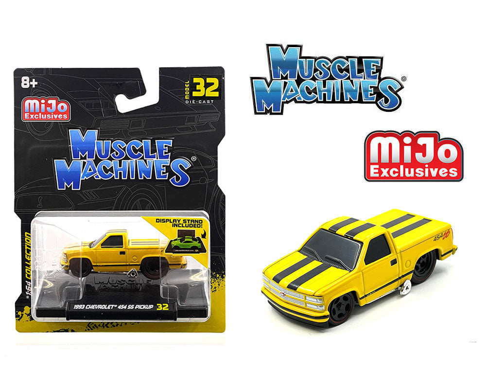 Muscle Machines 1:64 1993 Chevrolet 454 SS Pickup Truck Limited Edition – Yellow with Black Stripe