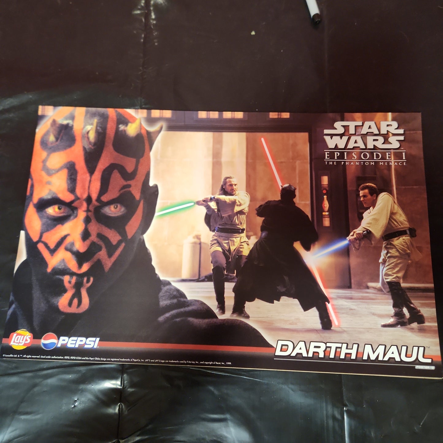 Paquete de 3 carteles promocionales originales de Star Wars Ep 1 de 1999 de ANAKIN SKYWALKER, DARTH MAUL y QUEEN AMIDALA 17 x 11 de LAY'S PEPSI