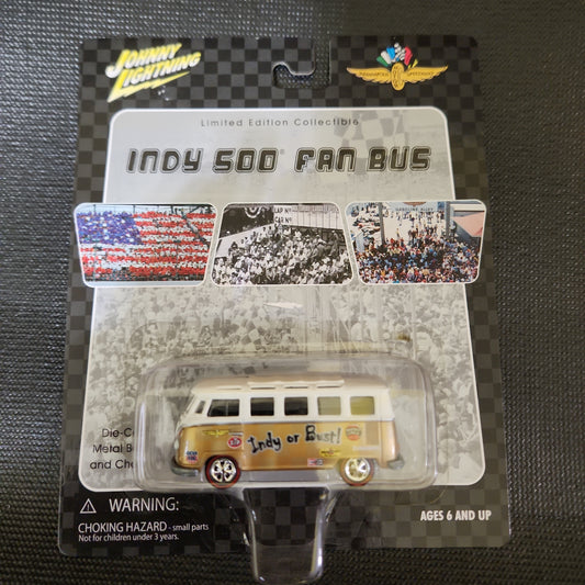 Johnny Lightning Indy 500 Fan Bus Gold 60s Vw Bus Indy Or Bust