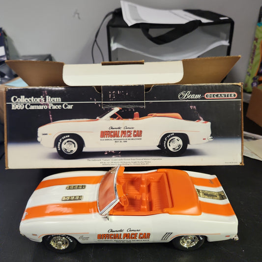 VTG EMPTY Jim Beam White/Orange 1969 Camaro SS pace car decanter w/ original box