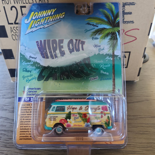 Johnny Lightning 2024 wipe out cancer VW Type 2 transport. CS Exclusive