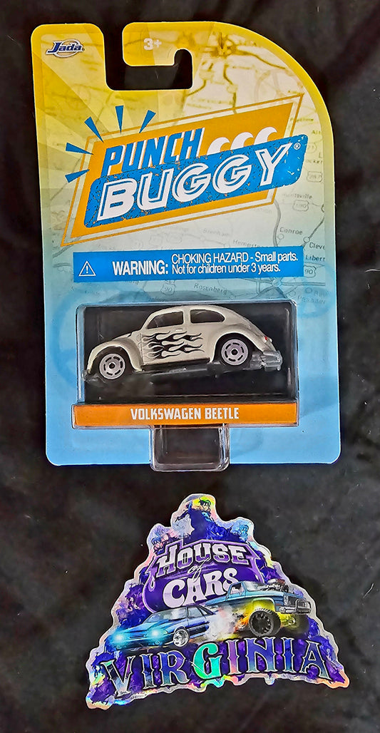 Jada Punch Buggy Slug Bug Volkswagen Beetle (white w/silver flames)