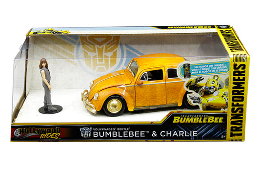 Jada 1:24 1971 Volkswagen Beetle and Charlie Figure – Transformers Bumblebee – Hollywood Rides