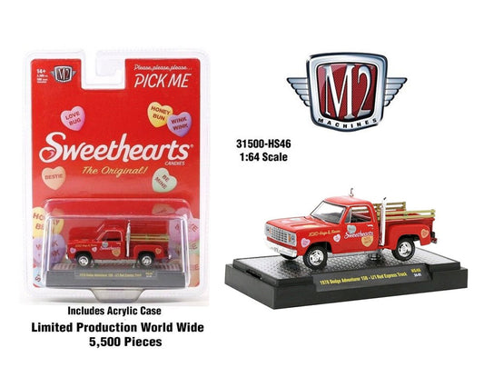 M2 Machines 1:64 1978 Dodge Adventure 150 Li'l Red Express Truck - Red Sweetheart - Exclusivo para Hobby