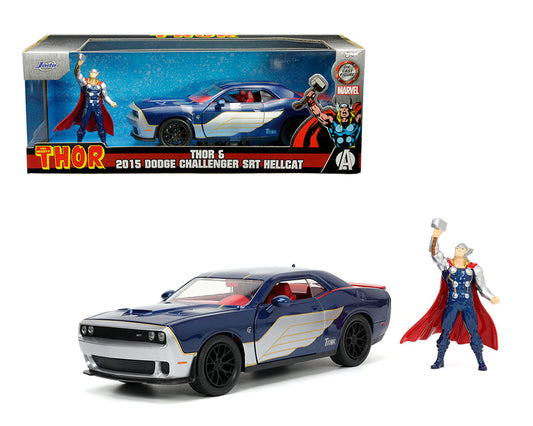 Jada 1:24 2015 Dodge Challenger SRT Hellcat (Blue) & Thor Figure – The Mighty Thor – Marvel – Hollywood Rides