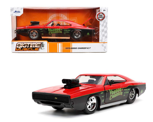 Jada 1:24 1970 Dodge Charger Gasser with Engine blower “Voodoo Charger” Two-Tone (Red/Black) – Bigtime Muscle