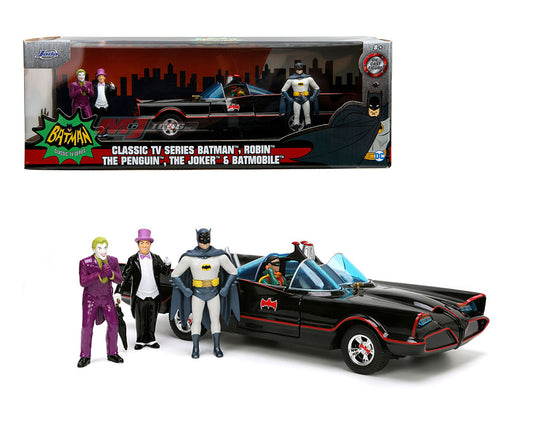 Jada 1:24 1966 Classic TV Series Batmobile With Batman, Robin, Penguin, & Joker Figures – Hollywood Rides