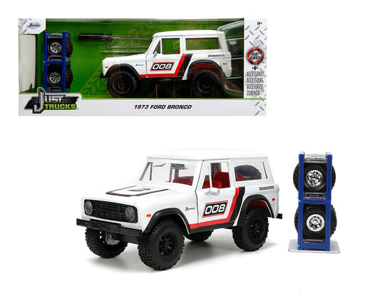 Jada 1:24 1973 Ford Bronco – White – Just Trucks with Rack and Wheels