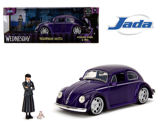 Jada 1:24 Volkswagen Beetle with Wednesday Addams and Thing Figures – Hollywood Rides