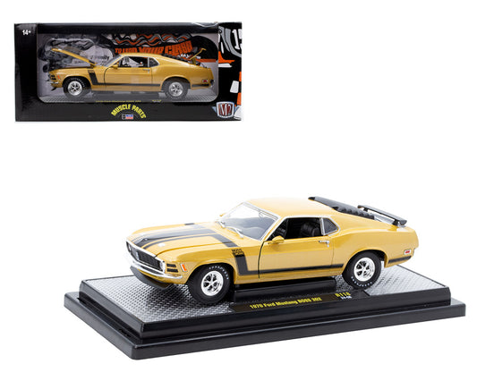 M2 Machines 1:24 1970 Ford Mustang BOSS 302 – Gold Metallic with Black Striping