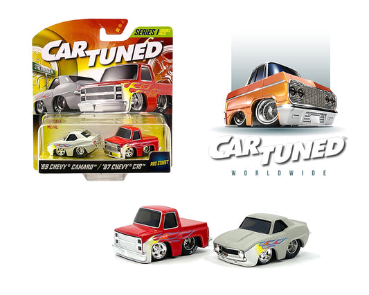 (Preorder) CarTuned 1:64 2-Pack 1969 Chevrolet Camaro and 1987 Chevrolet C10 – Series 1 2024