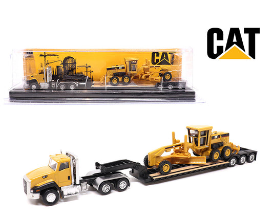 CAT 1:87 Cat CT660 Day Cab Tractor with Lowboy Trailer and Cat 163H Motor Grader