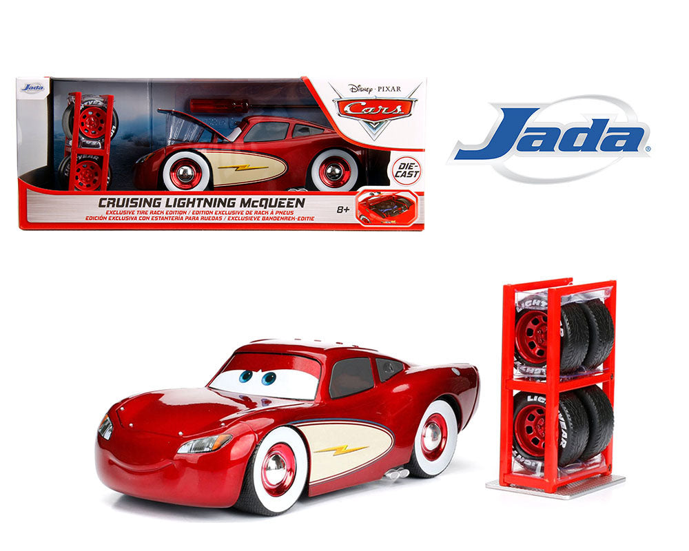 Jada 1:24 Cruising Lightning McQueen with Tire Rack – Pixar Disney Cars – Hollywood Rides