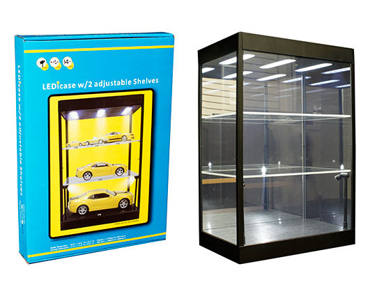 Showcase 3-Tier Adjustable Shelves with LED Lights Black Case