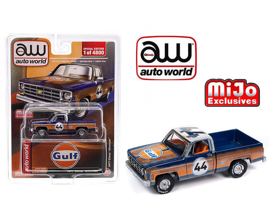 Auto World 1:64 1977 Chevrolet Silverado Gulf Oil Weathered Limited 4.800 piezas – Mijo Exclusives