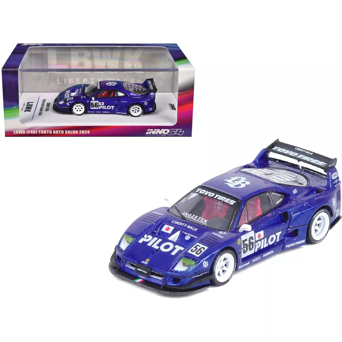 LBWK (Liberty Walk) F40 #56 Blue "Tokyo Auto Salon 2024" 1/64 Die Cast Model Car by Inno Models