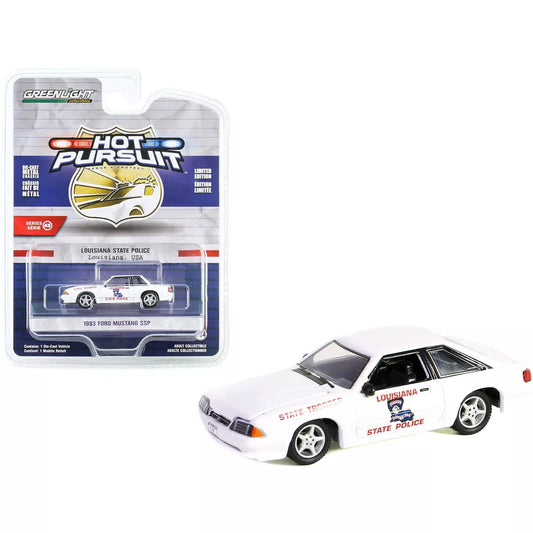 Greenlight 1993 Ford Mustang SSP White "Louisiana State Police State Trooper" "Hot Pursuit"