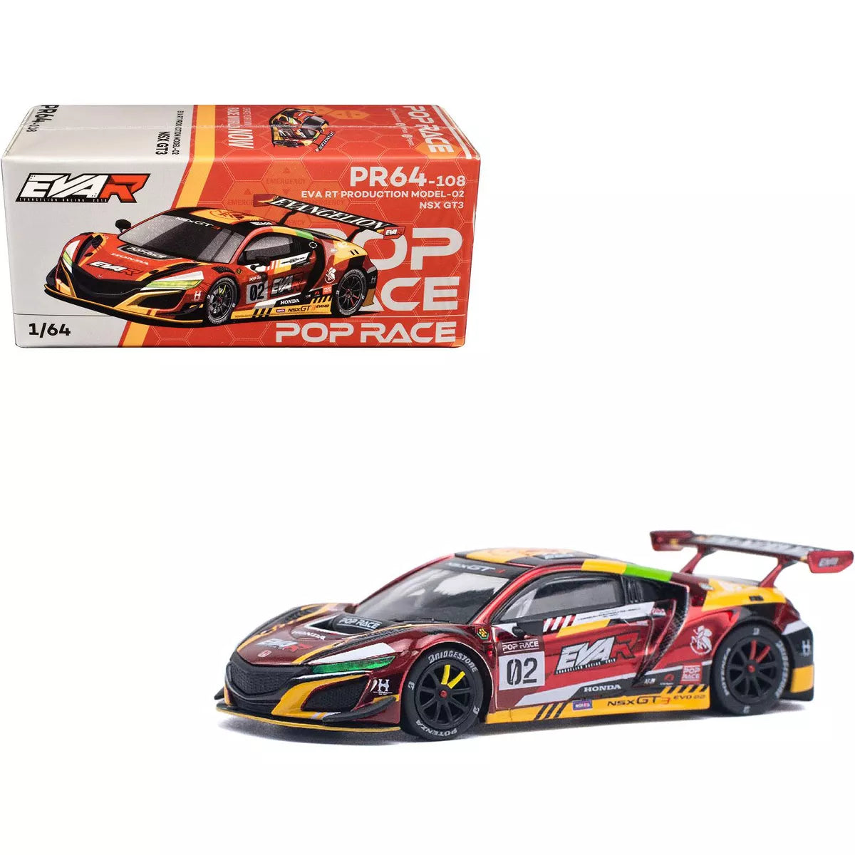 Honda NSX GT3 EVO22 #02 Red Metallic "EVA RT Production Model-02" 1/64 Diecast Model Car by Pop Race