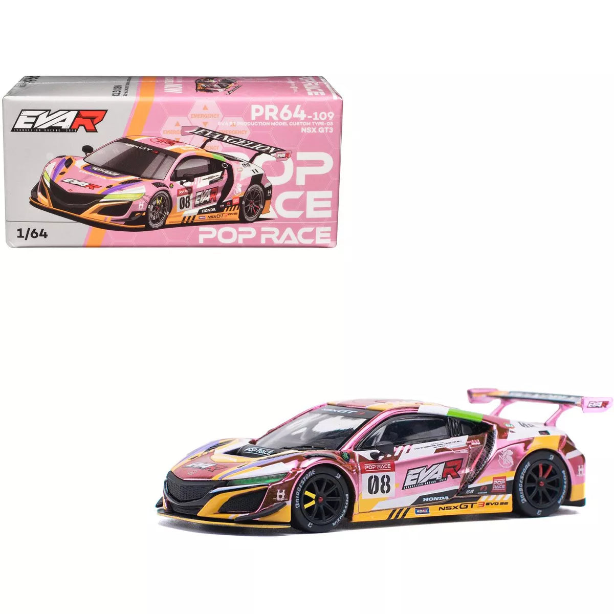 Honda NSX GT3 EVO22 #08 Pink with Graphics "EVA RTType-08" 1/64  Pop Race