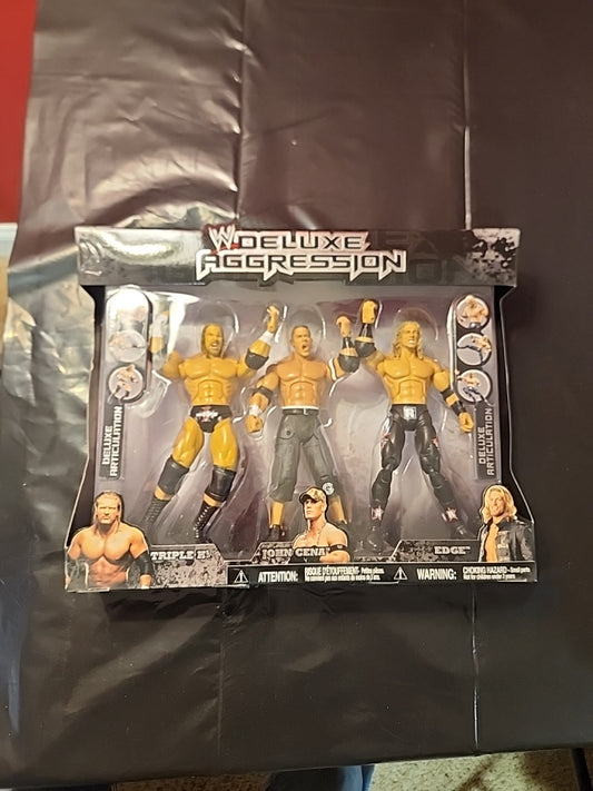 WWE Deluxe Aggression John Cena, Triple H y Edge Jakks Pacific Paquete de 3 WWF