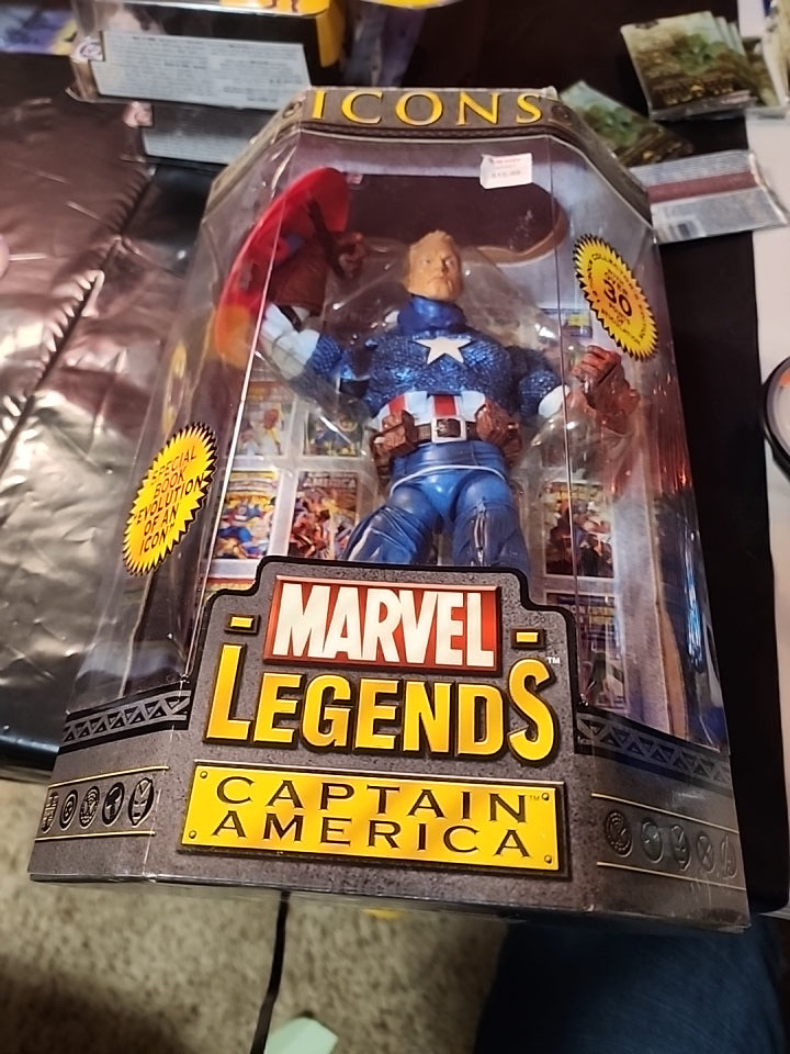 MARVEL LEGENDS Colección de iconos_CAPITÁN AMÉRICA Figura de 12 "_Variante sin máscara_MIB