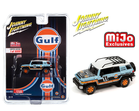 Johnny Lightning 1:64 2007 Toyota FJ Cruiser 4×4 Off-Road Gulf Racing – Azul – Mijo Exclusives Edición limitada 6.000 piezas