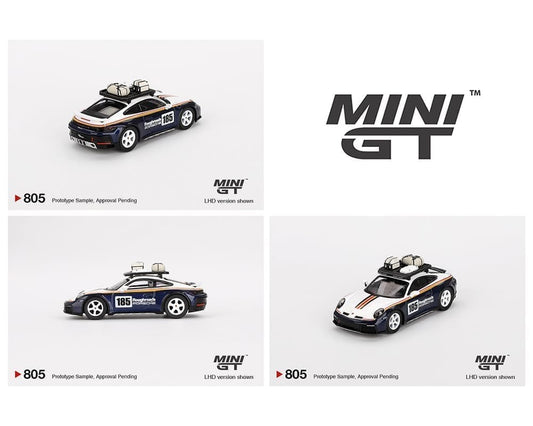 Mini GT 1:64 Porsche 911 Dakar Rallye Design Package White/Gentian Blue Metallic