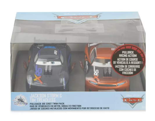 Parques Disney Pixar Cars Jackson Storm y Tim Coche sin pedal con retroceso