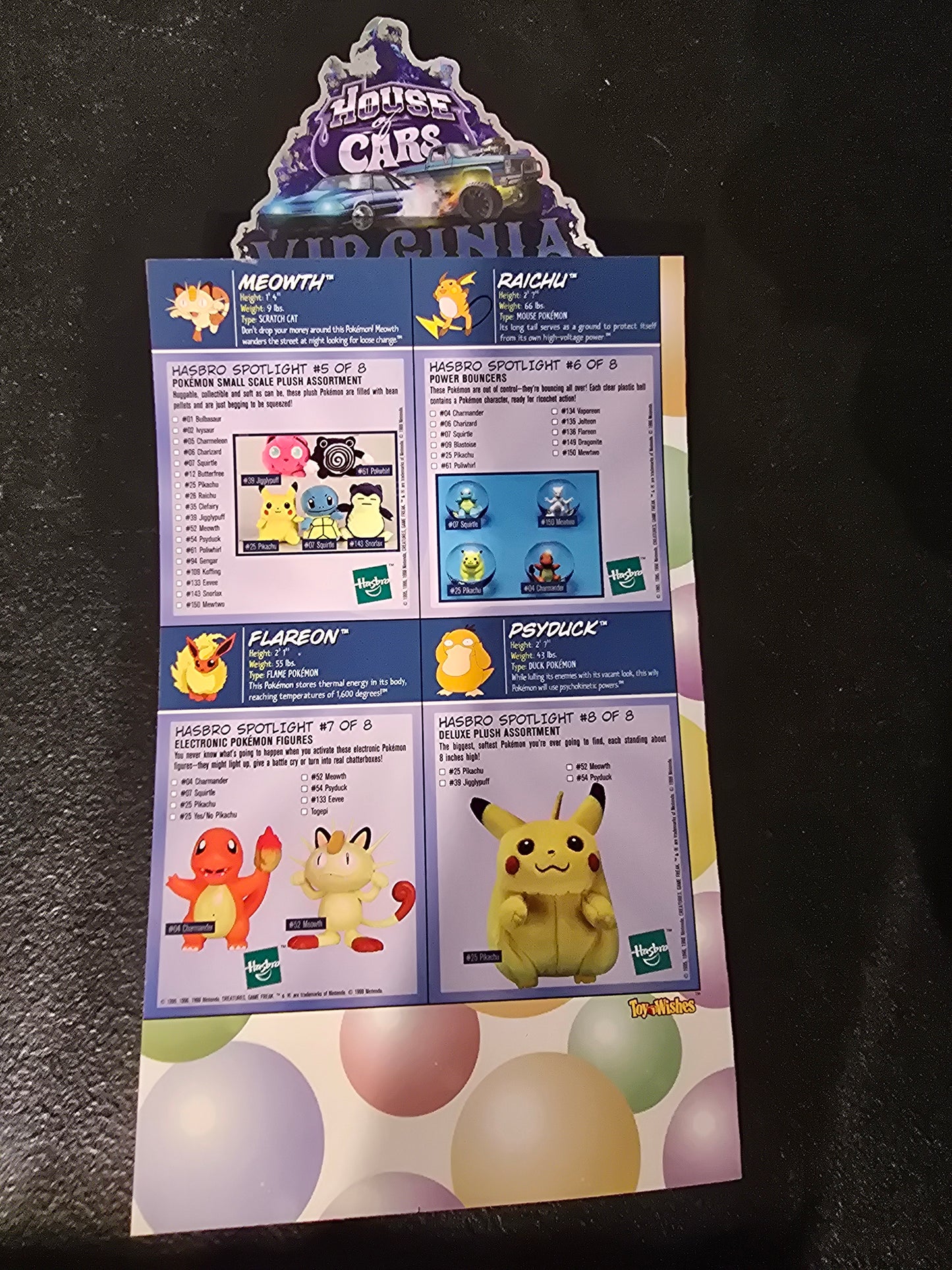 NEW Hasbro Spot Light Toy Wishes 4 Pokemon Cards Uncut Sheet 1999 Vintage Rare