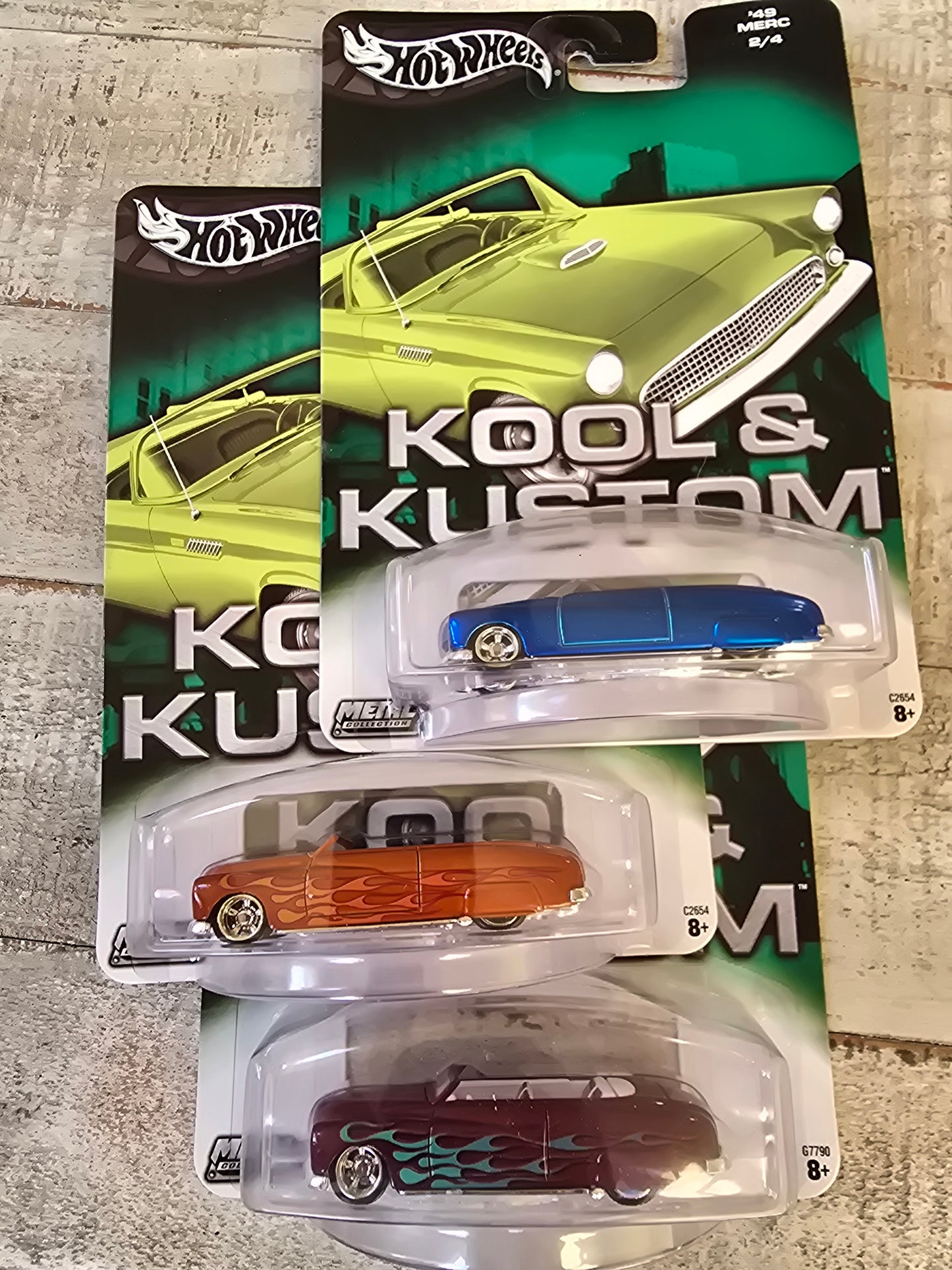 HOT WHEELS 2004 KOOL & KUSTOM SERIES 1949 MERC CONVERTIBLE set of 3