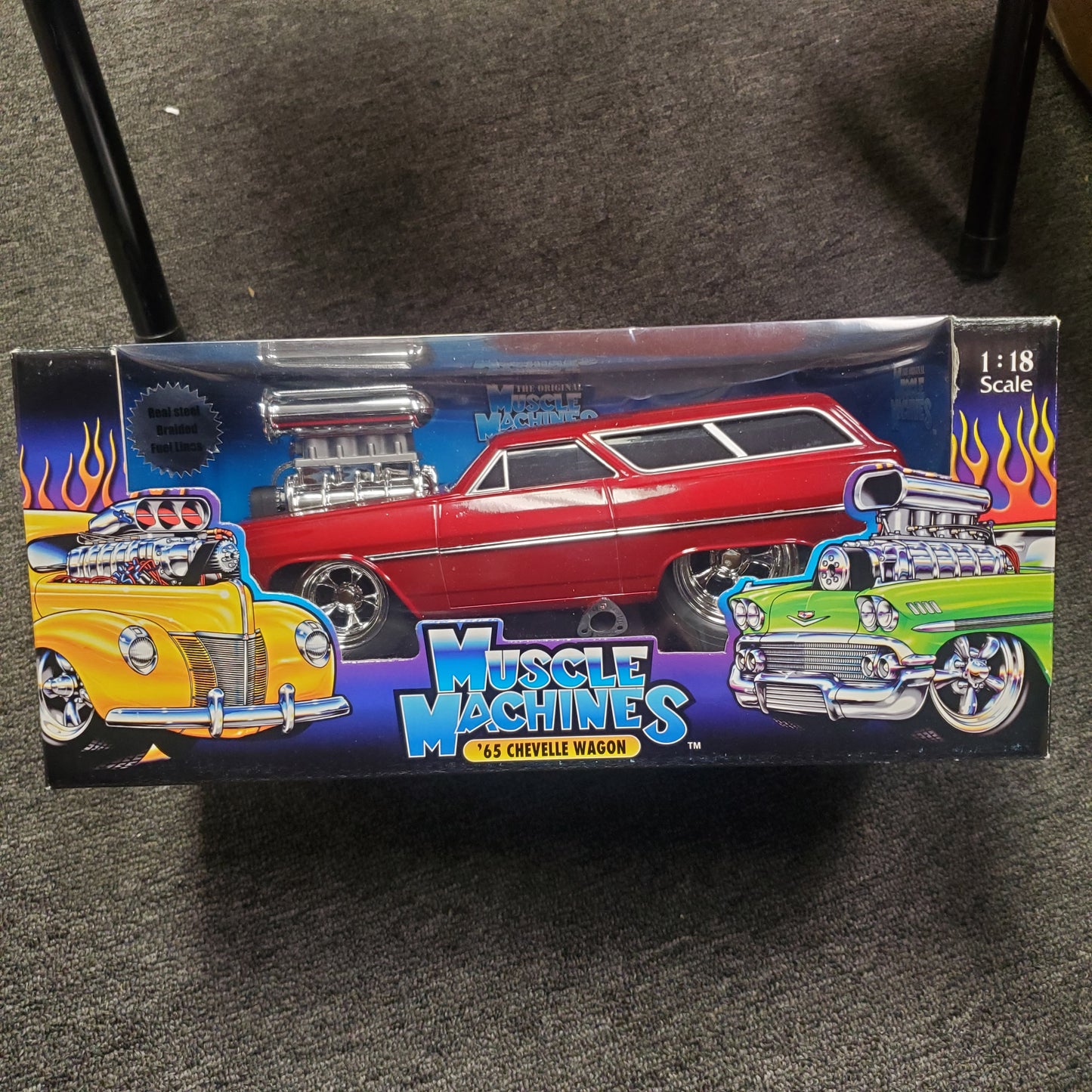 MUSCLE MACHINES 1:18 Cherry RED 1965 '65 CHEVY CHEVELLE WAGON Hot Rod