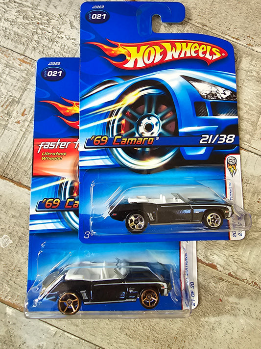 2006 Hot Wheels #21 First Editions 21/38 '69 CAMARO Black Variant w/ 2 wheel varients Mainline