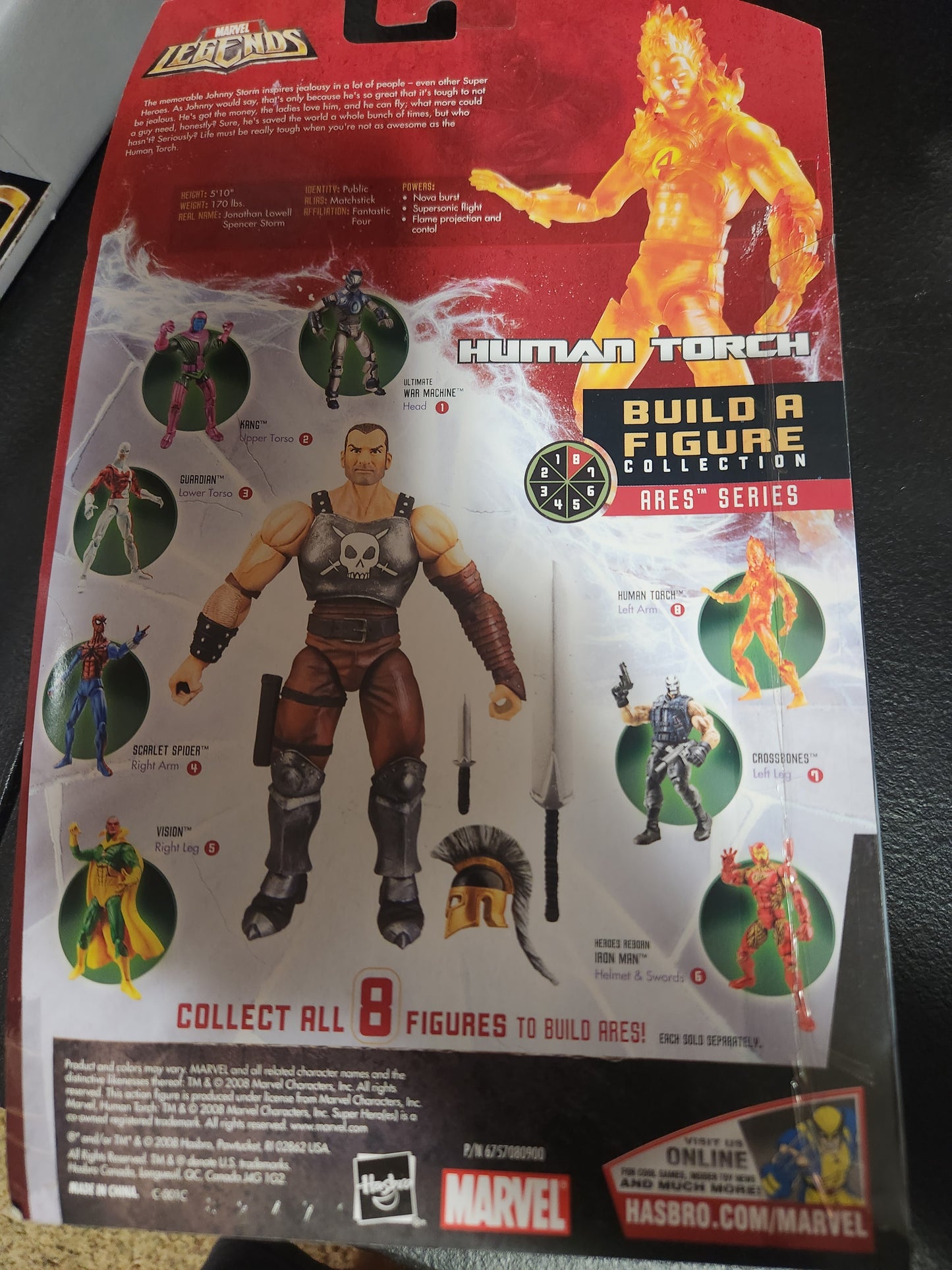 Marvel Legends Human TORCH 6" Build A Figure Ares Series w Left Arm 2008 Walmart