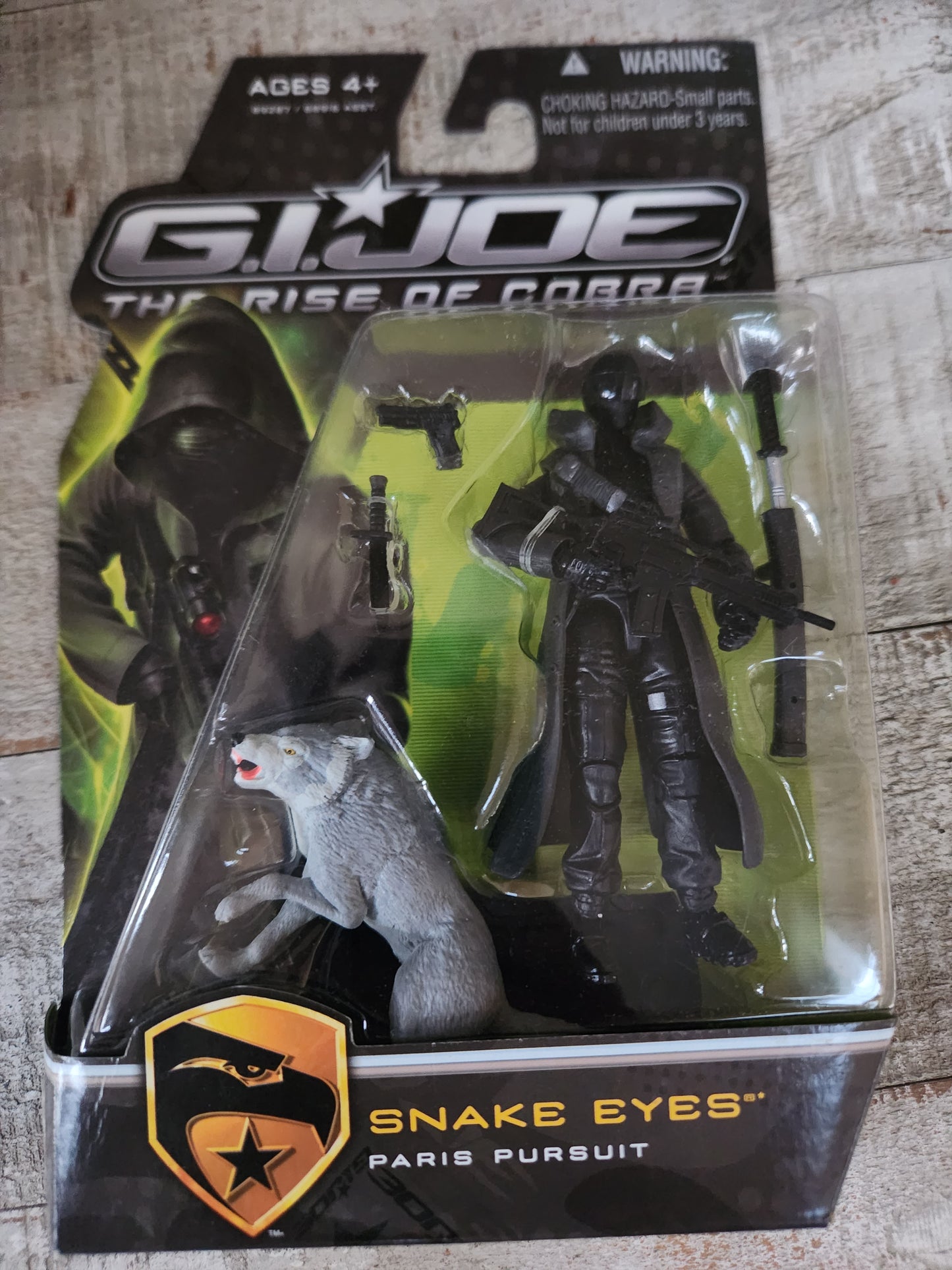 GI Joe Rise of Cobra Paris Pursuit Snake Eyes Figure with Grey Timber New MOC