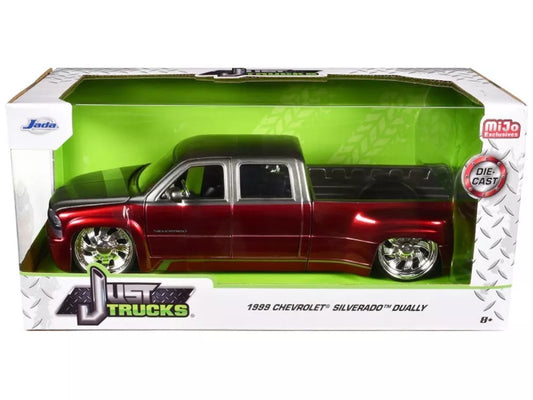 Jada 1:24 Just Trucks 1999 Chevy Silverado Dually Red w/Custom KMC Wheels (Copy)