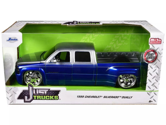 Jada 1:24 Just Trucks 1999 Chevy Silverado Dually Blue w/Custom KMC Wheels