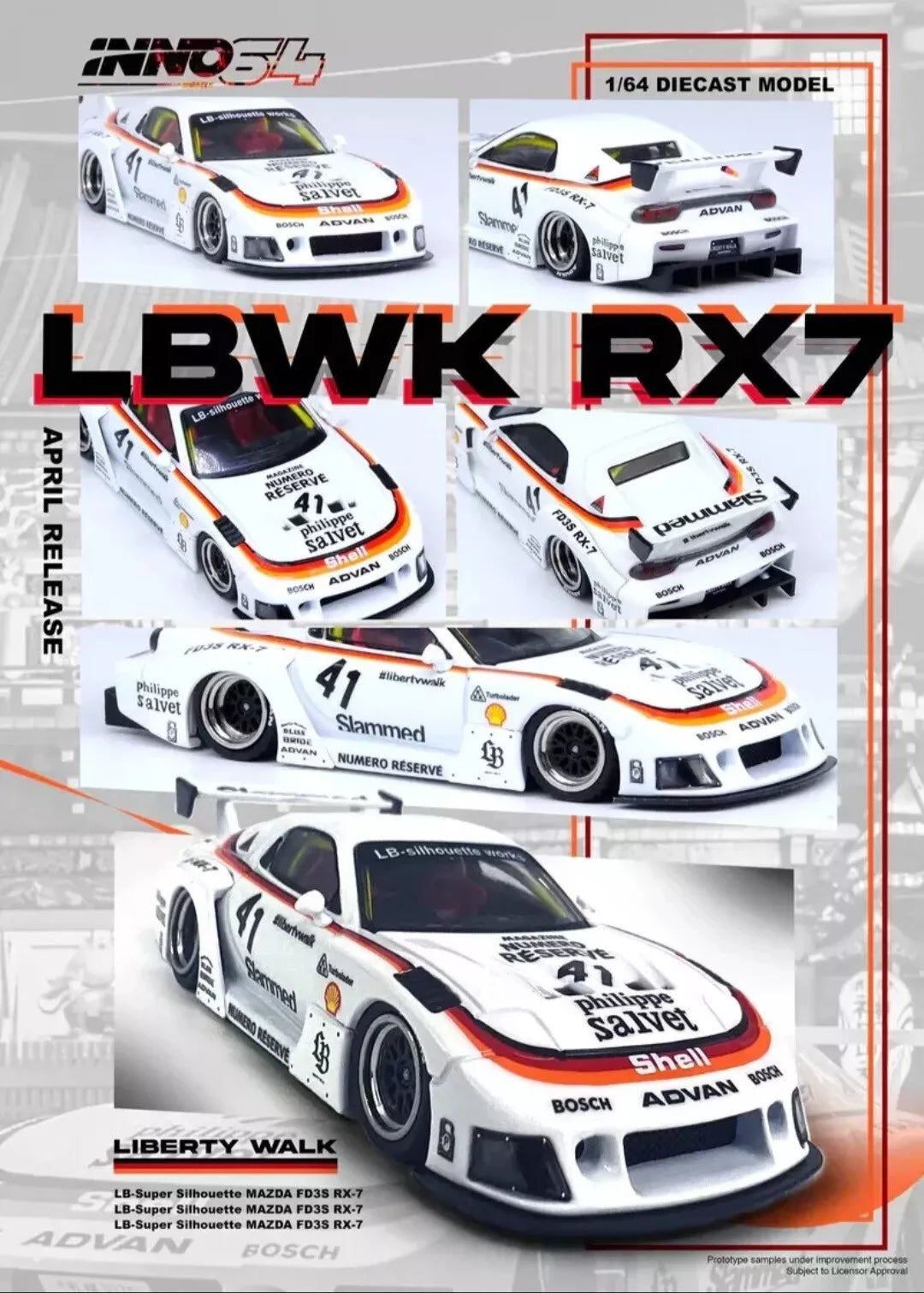 LBWK MAZDA RX7 ( FD3S ) LB-SUPER SILHOUETTE WORKS 41 NEW RX-7 INNO64 1/64 White