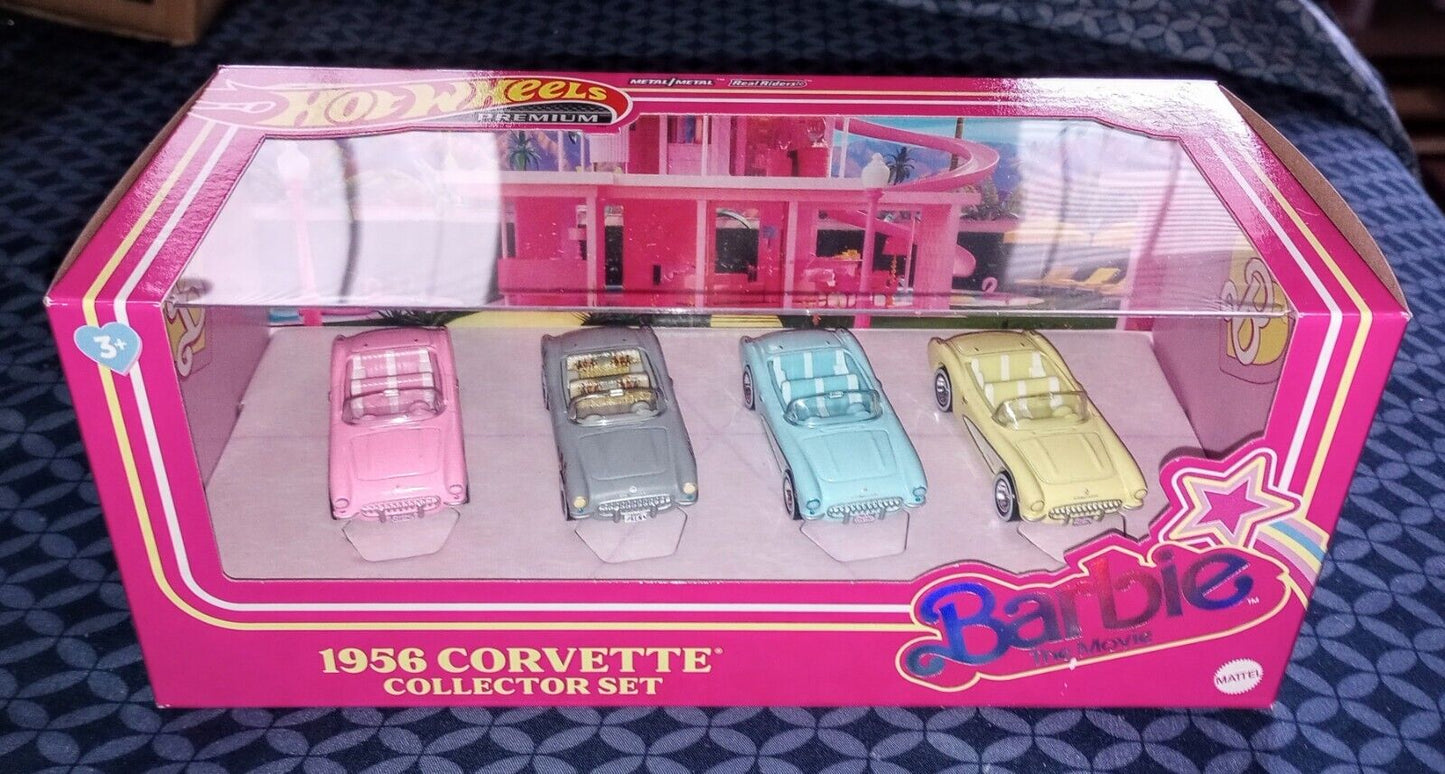 Nuevo Hot Wheels BARBIE LA PELÍCULA 1956 CORVETTE Paquete de 4 Real Riders