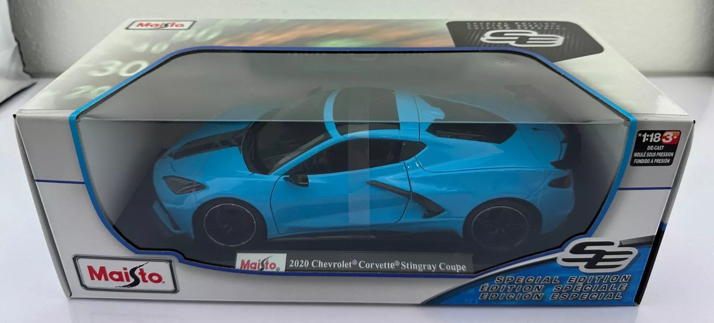 Maisto "2020 Chevrolet Corvette Stingray Coupe". Blue. Diecast. 1:18 scale. SE