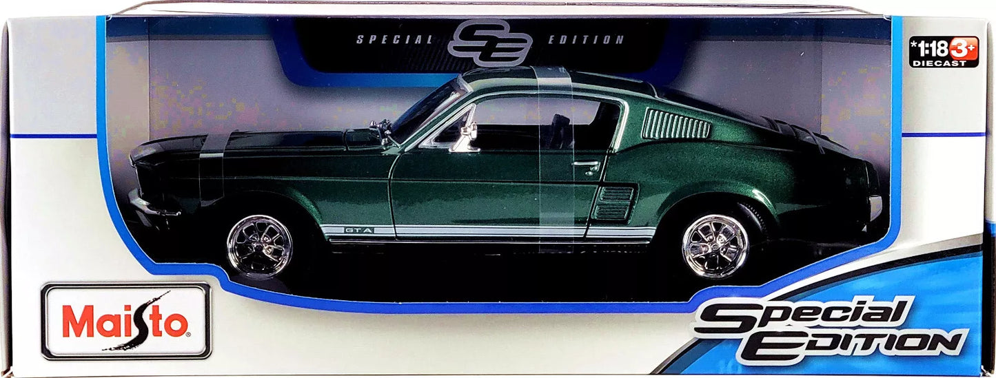 MAISTO 1:18 Diecast Special Edition 1967 Ford Mustang GTA Fastback 🟩 Green