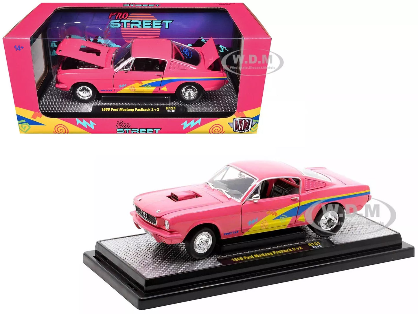 1966 FORD MUSTANG FASTBACK 2+2 PINK 1/24 DIECAST MODEL CAR BY M2 40300-121 B