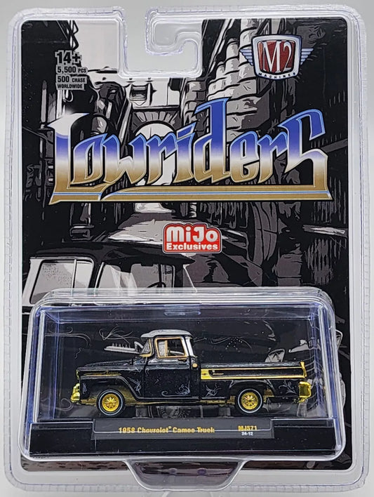 1958 CHEVY CAMEO TRUCK LOWRIDERS 2024 M2 MACHINES MIJO GOLD CHASE 1/500 mjs71