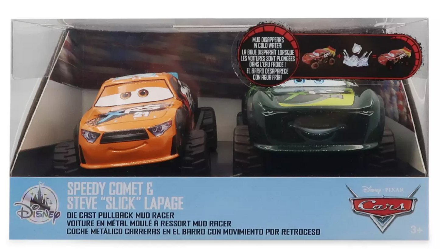 Parques Disney Pixar Cars Speedy Comet y Steve Slick Lapage Coche extraíble