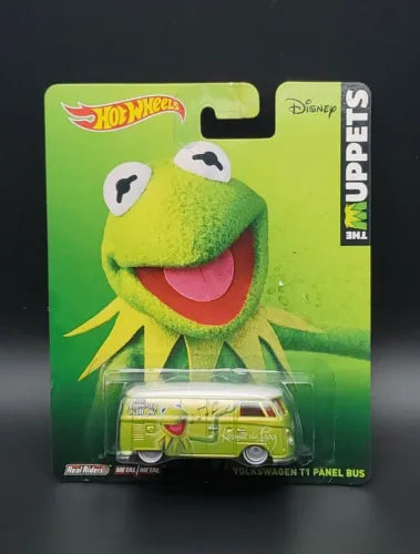 2014 Hot Wheels Los Muppets Kermit La Rana Volkswagen T1 Panel Bus Real Riders