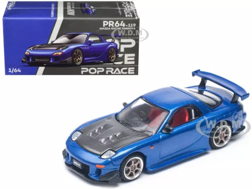 MAZDA RX7 (FD) "RE AMEMIYA" RHD BLUE 1/64 DIECAST MODEL CAR BY POP RACE