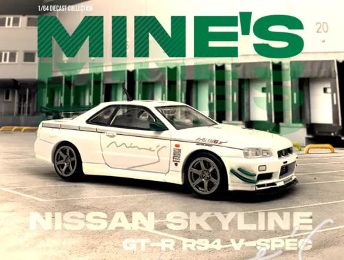 1:64 Nissan Skyline GT-R (R34) V-Spec -- Tuned by "MINE'S" - White -- INNO64