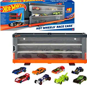 Hot Wheels Interactive Display Case with 8 1:64 Scale Cars, Storage for 12 Toy Cars, Connects to Hot Wheels Track, Gift for Collectors & Kids 4 Years & Older