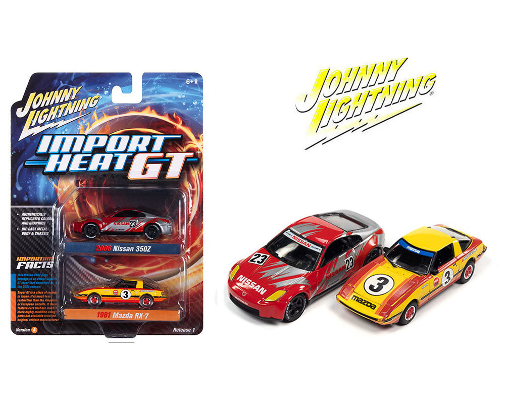 Johnny Lightning 1:64 2 Pack 2006 Nissan 350ZX y 1981 Mazda RX-7 Lanzamiento A - Import Heat GT